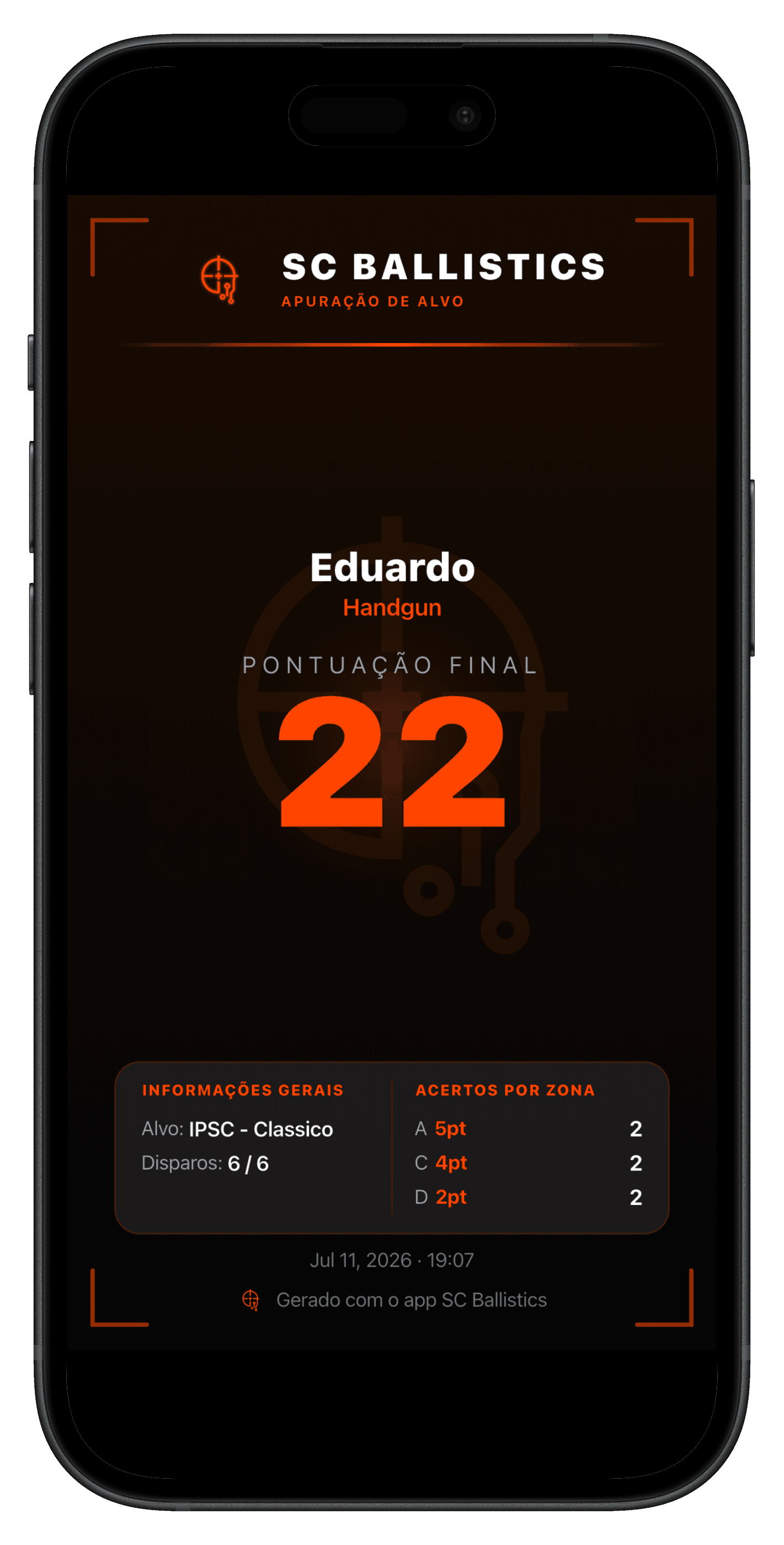 SC Ballistics — Calculadora de pontuação do alvo